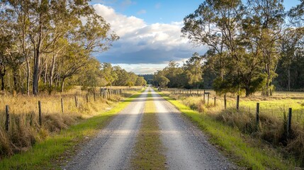 A long straight road disappearing into the horizon, creating a sense of depth.