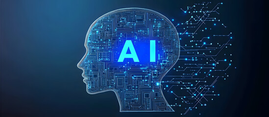 The AI technology brain composed of blue circuits