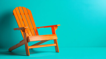 Bright orange beach chair against turquoise background