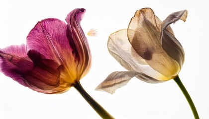 pressed and dried tulips flower on a white background for use in scrapbooking