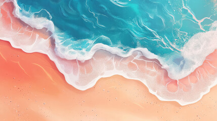 Fototapeta premium Aerial view of sandy beach with turquoise waves crashing gently