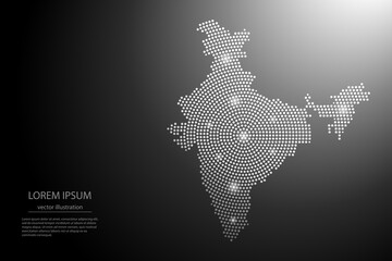 Abstract image India map from point Gray and glowing stars on a dark background. Vector illustration eps 10.