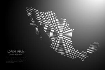 Abstract image Mexico map from point Gray and glowing stars on a dark background. Vector illustration eps 10.