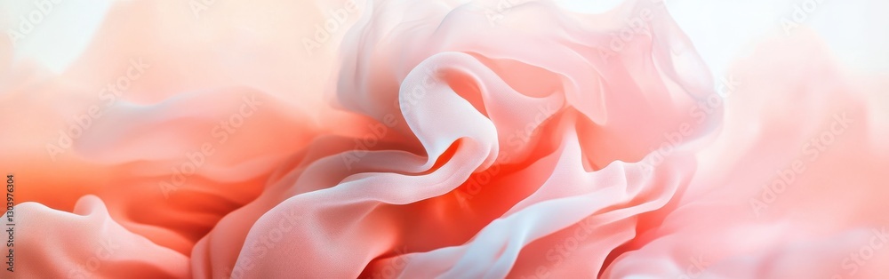 Poster soft coral gradient composition showcasing delicate flowing textures reminiscent of silk fabric in a