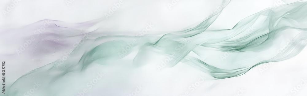 Poster delicate pencil strokes create an elegant white canvas with soothing pastel waves in soft green hues