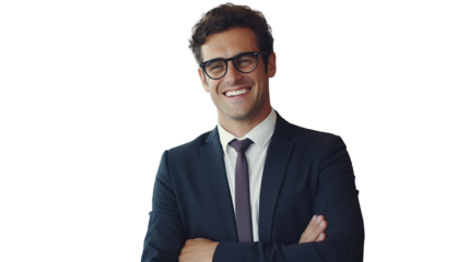 Smiling Confident Businessman on Transparent PNG Background, Professional and Cheerful
