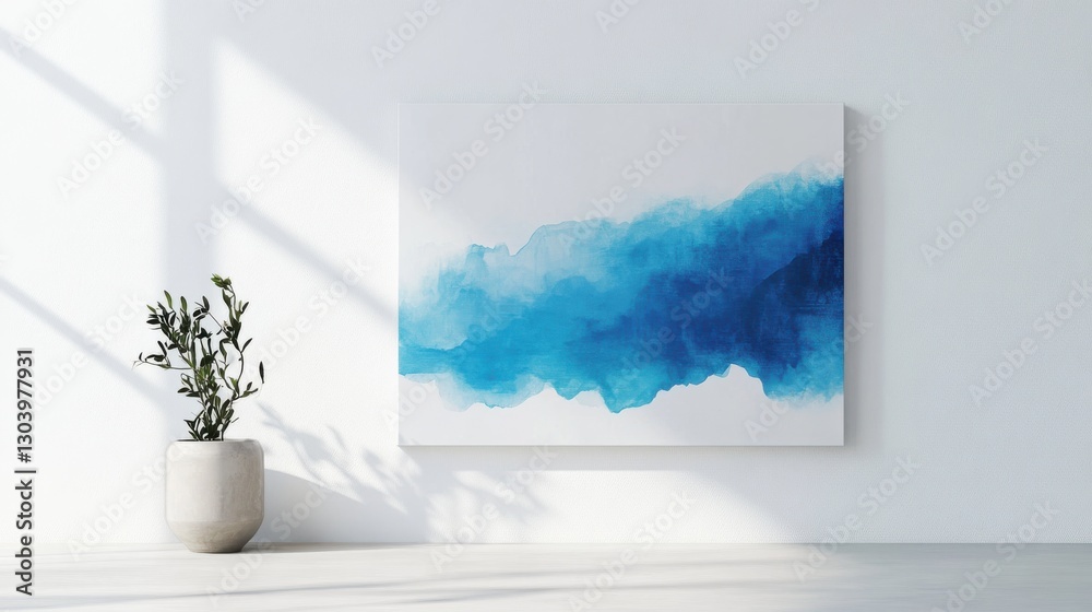 Poster bold pencil creating abstract strokes on a white canvas with rich shades of blue against a minimalis
