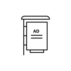 Bus stop shelter ad icon, vector flat black linear illustartion for web and app..eps