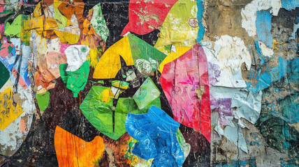 Fototapeta premium Vibrant urban mural promoting recycling with colorful paper layers