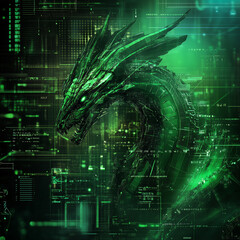 Abstract dragon in high tech background image, generative AI illustration