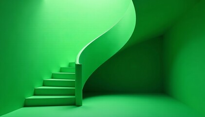 Modern green spiral staircase in a corner of a building, abstract, architecture