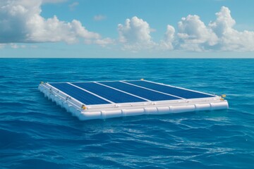 Obraz premium A floating solar island producing clean energy in the middle of the ocean