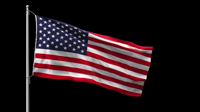 long shot of seamless 3d animation of the American flag waving in the wind . US Flag blowing in the wind Looping animation rendering . 
