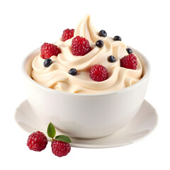 Yogurt mixed with fruit, showcased on a white background