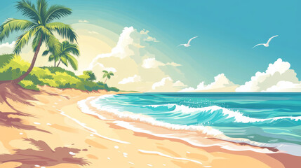 Obraz premium sunny beach day with palm trees and gentle waves