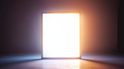 glowing light box emits ethereal light bursts in dark space