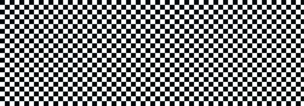 Black and white checker pattern vector illustration. Chess board. Distorted geometric pattern. Abstract monochrome vector backdrop.  Surface for flyer, banner and wall decoration. 