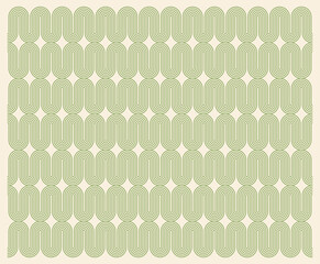 Seamless retro wave pattern with repeating green U-shapes on a beige background, creating a vintage textile or wallpaper aesthetic - Vector, Eps