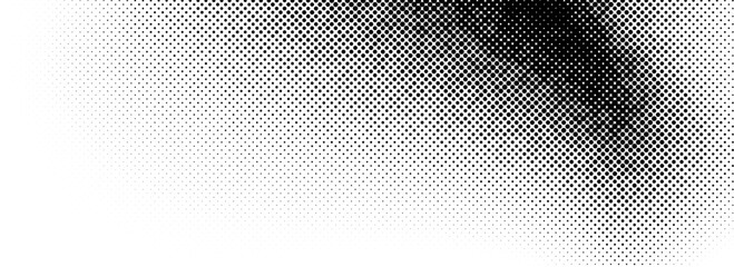 Dotted halftone texture background. Black and white pop art gradient overlay. Fading grunge gritty noise wallpaper. Weathered pixelated comic backdrop. Vector bitmap subtle vanishing surface
