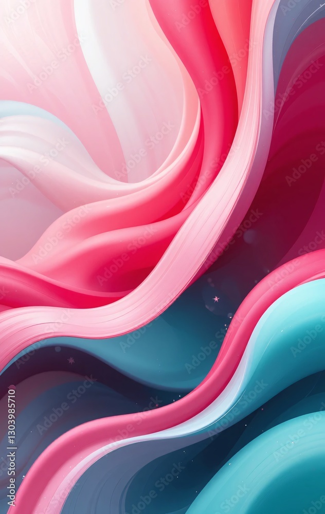 Poster Fluidity And Serenity. Abstract Waves In Pink And Blue Create Motion, Depth, And Balance For Modern Decor Or Creative Projects. A Calming And Vibrant Design...