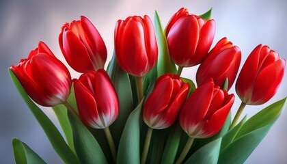 Fototapeta premium a beautiful bouquet of red tulips a perfect gift of spring blossoms