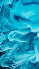 Obraz premium Ink steam. Fog blend. Blue whirl curl shape swirl fluid flow. Art color liquid cloud dye blend defocused abstract black background.