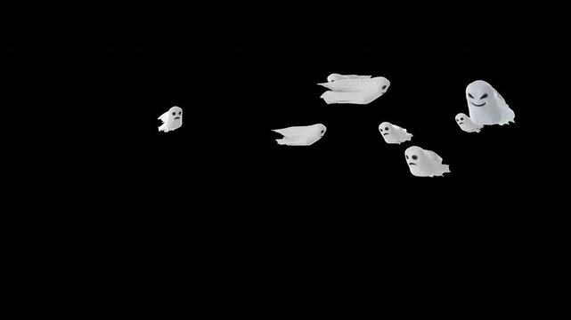 Two styles of Halloween Ghost flying Transition, white and blue color, 3d rendering in 4K with alpha .  