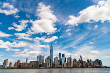 New York, United States. Lower Manhattan skyline. NY, Panorama view of New York city skyline in Midtown Manhattan. NYC, USA, Manhattan. New York from New Jersey. Downtown Manhattan.