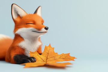 Obraz premium Joyful fox playing with leaf feeling autumn season with sweet smile
