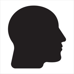 Human head profile icon. Black shadow, silhouette of a person's face, black and white avatar of a person. Head outline.