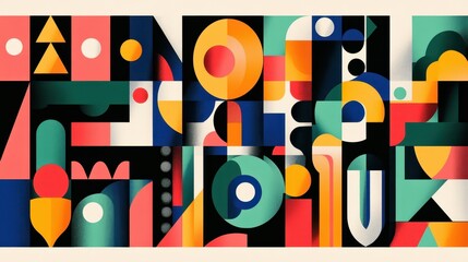 A Colorful Geometric Abstract Composition with Varied Shapes and Forms