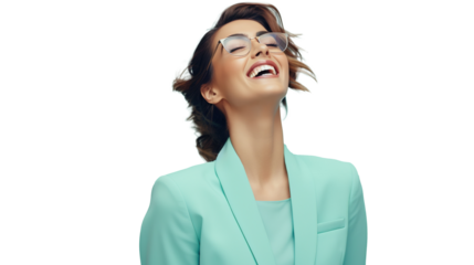 Successful Businesswoman Rejoicing on PNG Transparent Background
