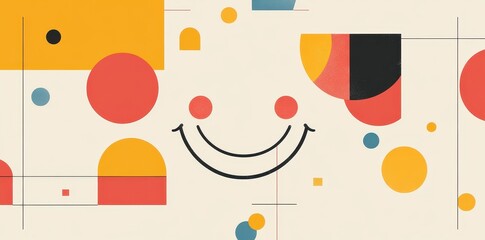 A modern abstract design with geometric shapes and a smile