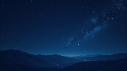 Serene Night Sky Over Distant Mountain Range, Illuminated by a Myriad of Stars