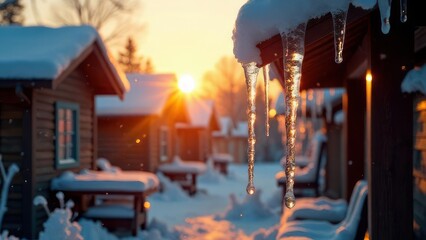Icicles hang from the roofs, melt and drip in the rays of the warm spring sun.