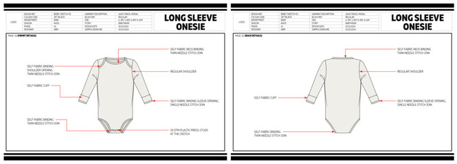 Baby long sleeve onesie clothing technical tech pack. © MdAbir