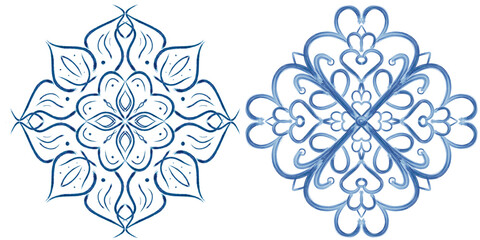 Two decorative mandalas made with vector brushes. Blue