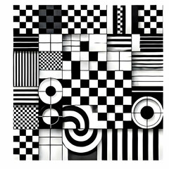 A modern checkered pattern in bold black and white, featuring clean lines and sleek design, isolated on a crisp white background.