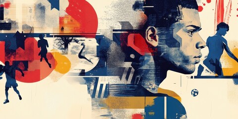 Fototapeta premium Abstract illustration of a soccer player with running figures and shapes