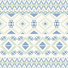 Blue and green geometric abstract seamless tribal ethnic Aztec pattern. Native American style, Navajo pattern. Wallpaper, fabric edge, carpet, rugs, and curtains.