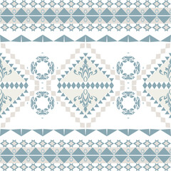 Grey and green damask geometric seamless pattern with ethnic motifs. Aztec style. Native American style. Navajo style. Idea for wallpaper, fabric edge, and rugs.