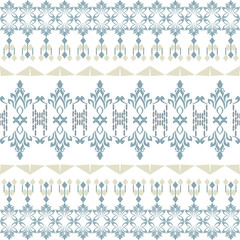 Cream and green damask geometric seamless pattern with ethnic motifs. Aztec style. Native American style. Navajo style. Idea for wallpaper, fabric edge, and rugs.
