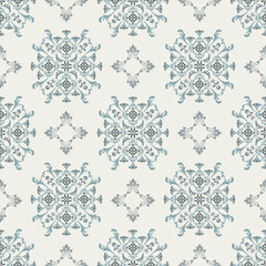 Green and beige floral vintage seamless damask pattern. Vintage wallpaper in baroque style. Victorian style. Idea for wallpaper, textiles, rugs, carpet, and curtains.