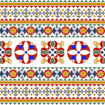 Native American, African, Navajo. seamless pattern. Geometrical floral ornament in ethnic style. Idea for elaborate borders, textiles, and rugs. Retro pattern. Boho style.