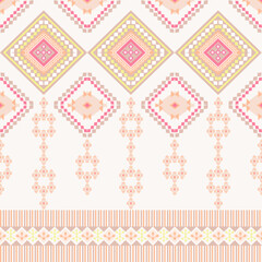 Pink and orange damask geometric seamless pattern with decorative ornament in ethnic style. Vector illustration. Navajo, Native American style. Wallpaper, fabric edges, rugs, and curtains