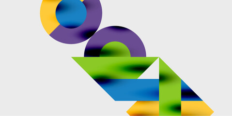 Detailed composition of circles, semicircles, and triangles with glossy effects and smooth gradients. A sleek and modern vector design for creative and tech-inspired projects