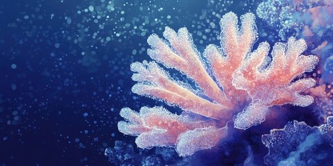 A beautiful coral reef illustration with a deep blue ocean background