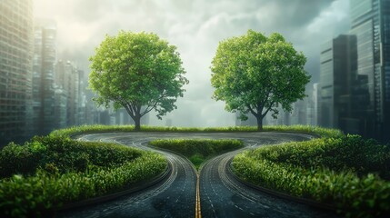 Green Energy sustainable concept. Eco Friendly Transportation Network Powered by Solar Energy in Urban Landscape