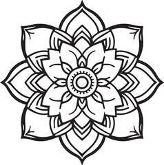 Intricate Black and White Mandala Line Art. Sacred Geometric Floral Pattern for Coloring, Tattoos, and Digital Art, mandala silhouette vector style with a white background