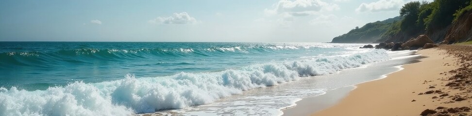 Fototapeta premium Stunning Michigan shoreline with waves crashing , blue, green, natural